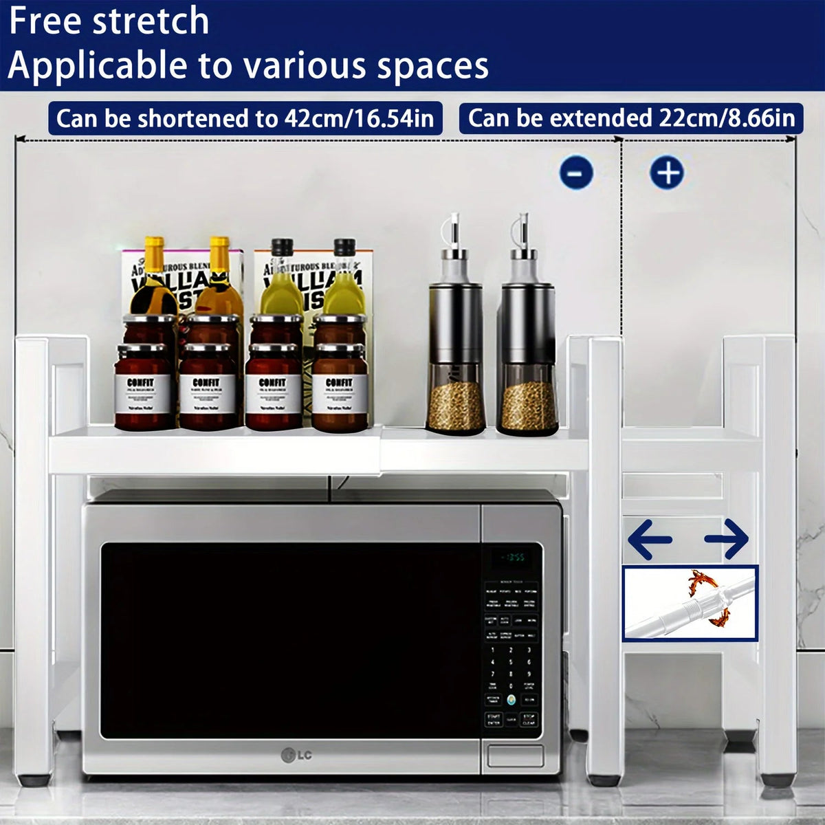 Expandable Microwave Oven Shelf | Six-Hook Storage Rack