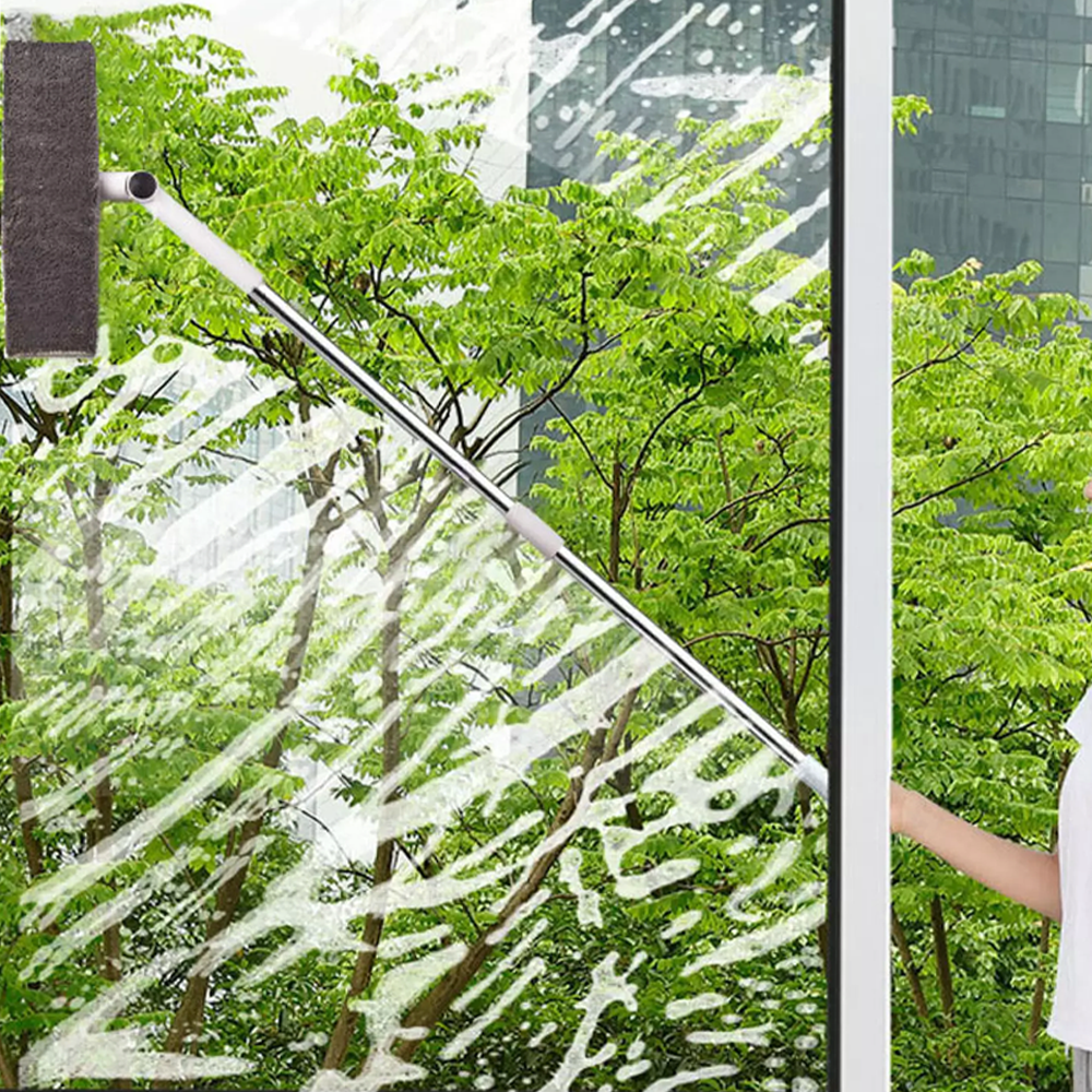 Extendable Window Cleaning Pole Stainless Steel | 300° Rotating Head with Fibre Cloths | Reach High Windows Without a Ladder