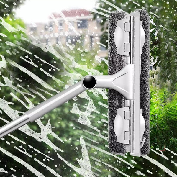 Extendable Window Cleaning Pole Stainless Steel | 300° Rotating Head with Fibre Cloths | Reach High Windows Without a Ladder
