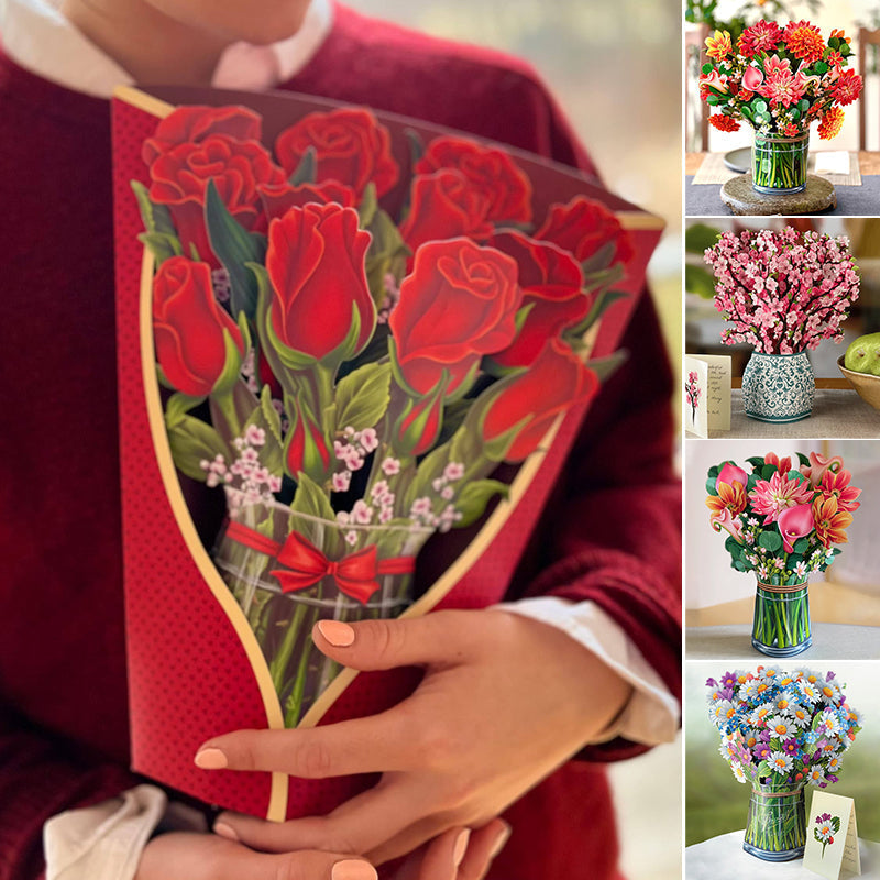 3D Pop-Up Bouquet Greeting Card | Unfolds into a Life-Like Paper Flower Display | Includes Paper Vase & Note Card 1