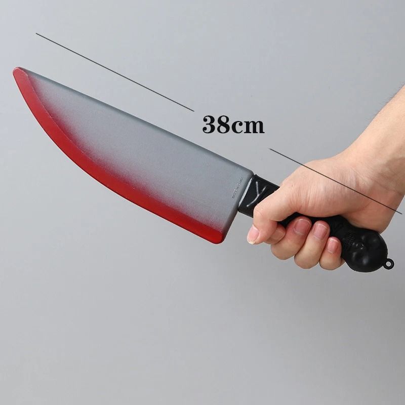 Fake Bloody Knife Prop for Halloween | Realistic Blood Splatter Blade | Safe Rounded-Edge Plastic Costume Prop