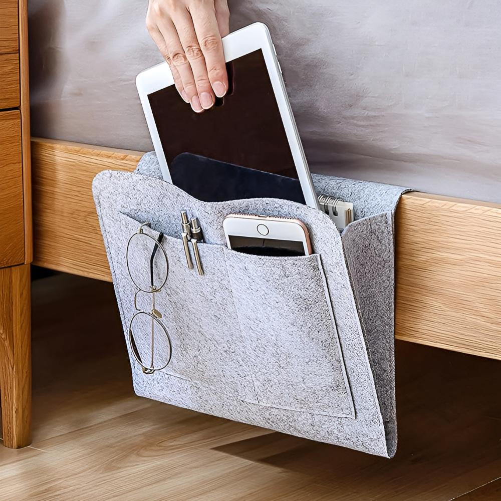 Felt Bedside Storage Organiser | Pockets And Cable Slot