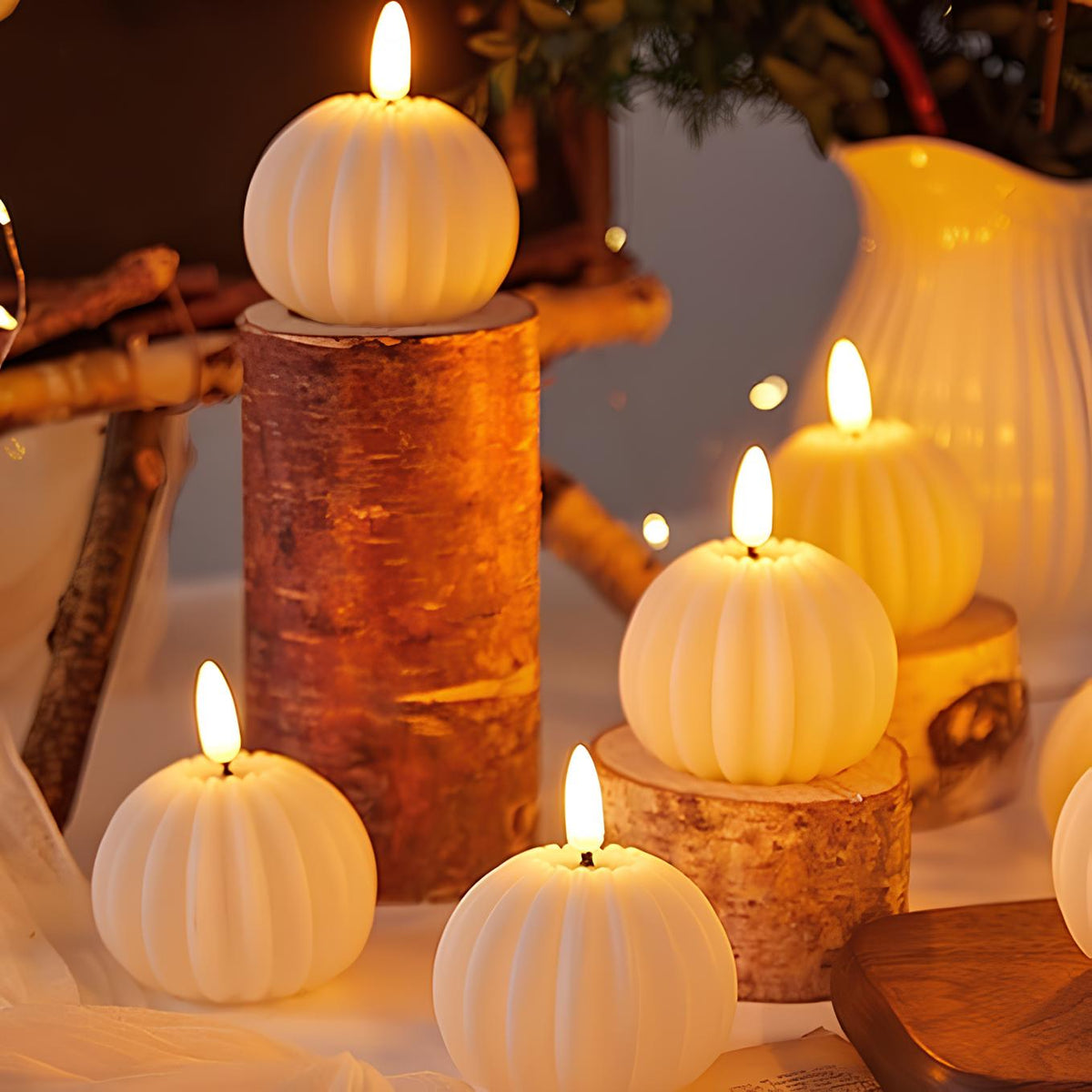 Flameless LED Block Candles ABS 5-Piece Set, 10-20 cm | Realistic Flicker Effect | Battery-Powered, No Open Flame