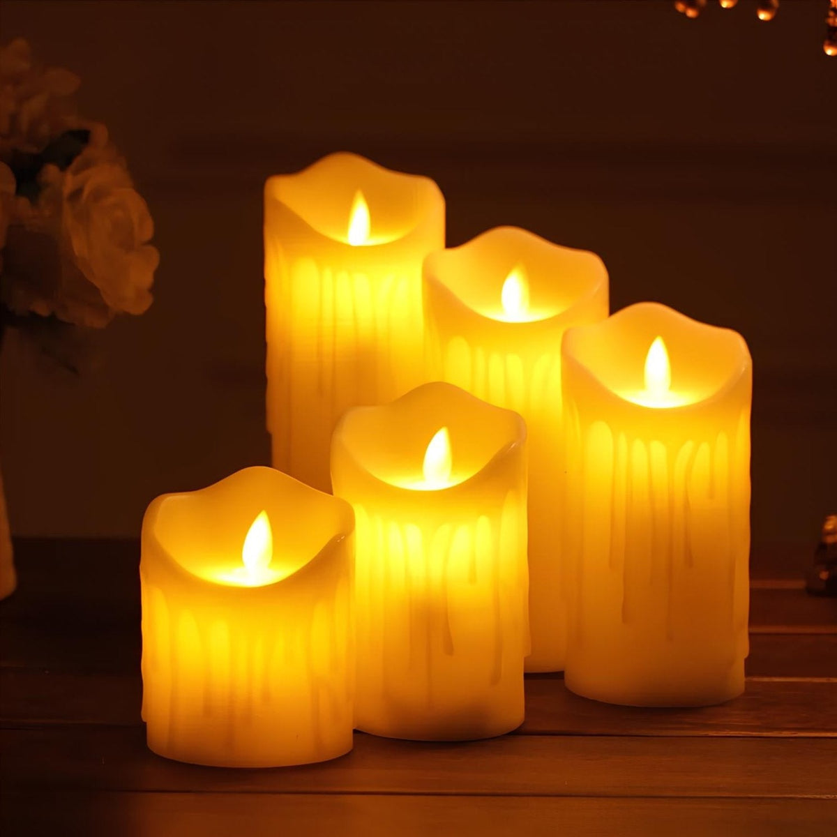 Flameless LED Block Candles ABS 5-Piece Set, 10-20 cm | Realistic Flicker Effect | Battery-Powered, No Open Flame