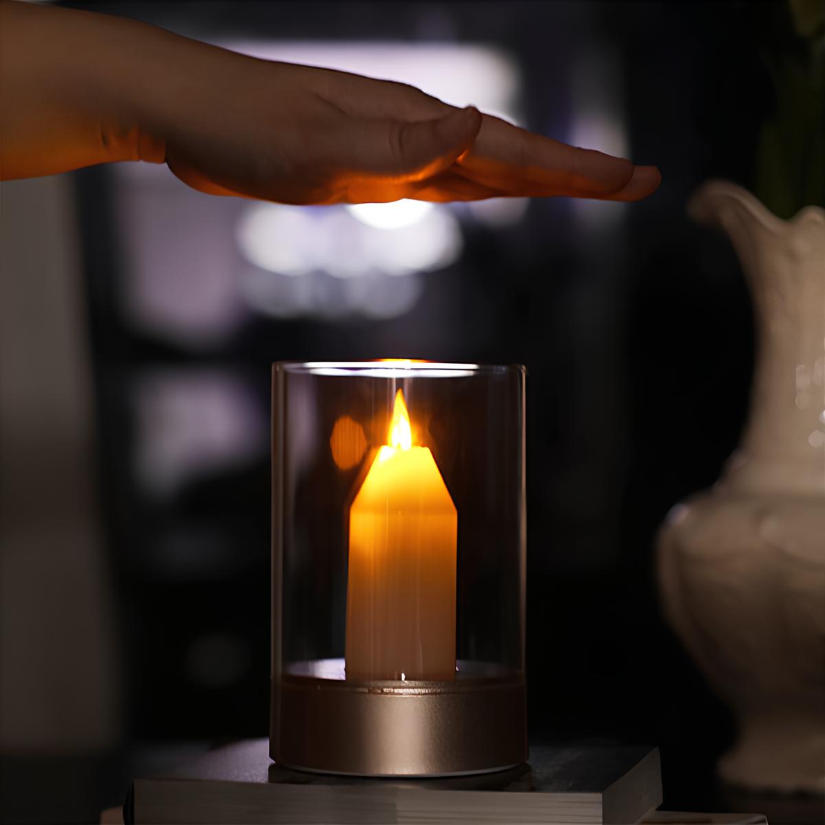 Flameless LED Candle Lamp | Warm White Flicker, Hand Gesture Control | USB Rechargeable, No Flame or Smoke, No Wax