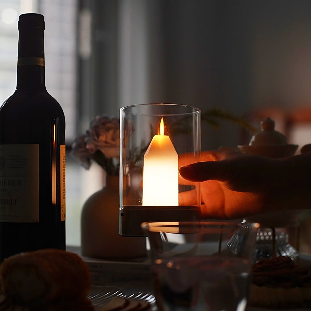 Flameless LED Candle Lamp | Warm White Flicker, Hand Gesture Control | USB Rechargeable, No Flame or Smoke, No Wax