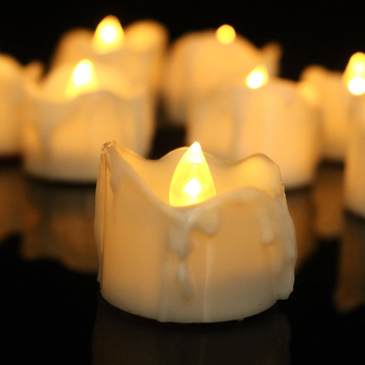 Flameless LED Candles 12-Pack, Plastic, 2.9 x 3.6 cm | Warm White, White, Yellow | 60-Hour Battery Life, No Open Flame