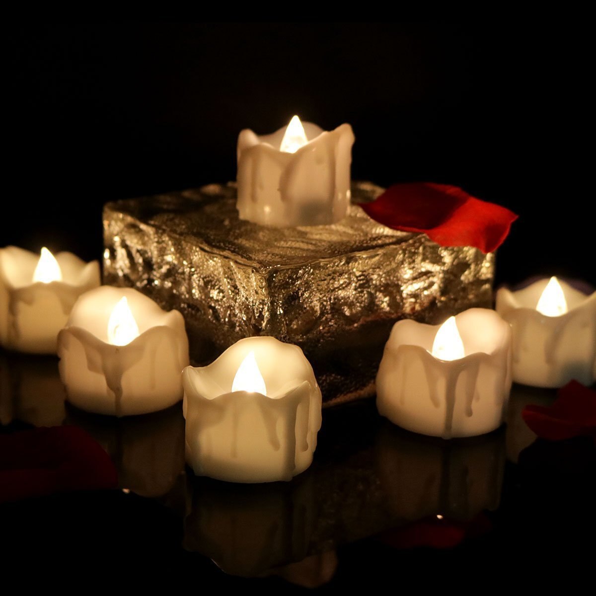 Flameless LED Candles 12-Pack, Plastic, 2.9 x 3.6 cm | Warm White, White, Yellow | 60-Hour Battery Life, No Open Flame