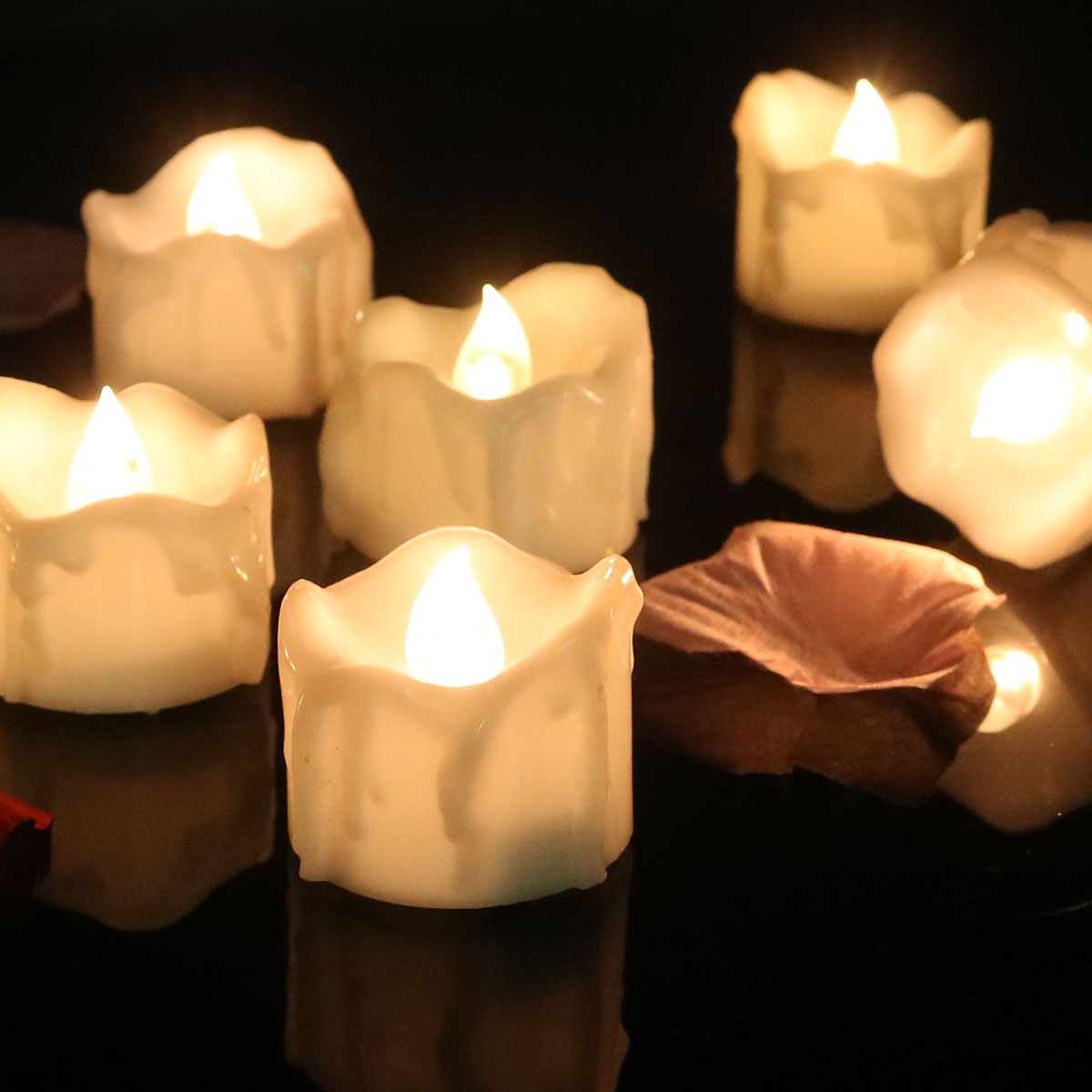 Flameless LED Candles 12-Pack, Plastic, 2.9 x 3.6 cm | Warm White, White, Yellow | 60-Hour Battery Life, No Open Flame
