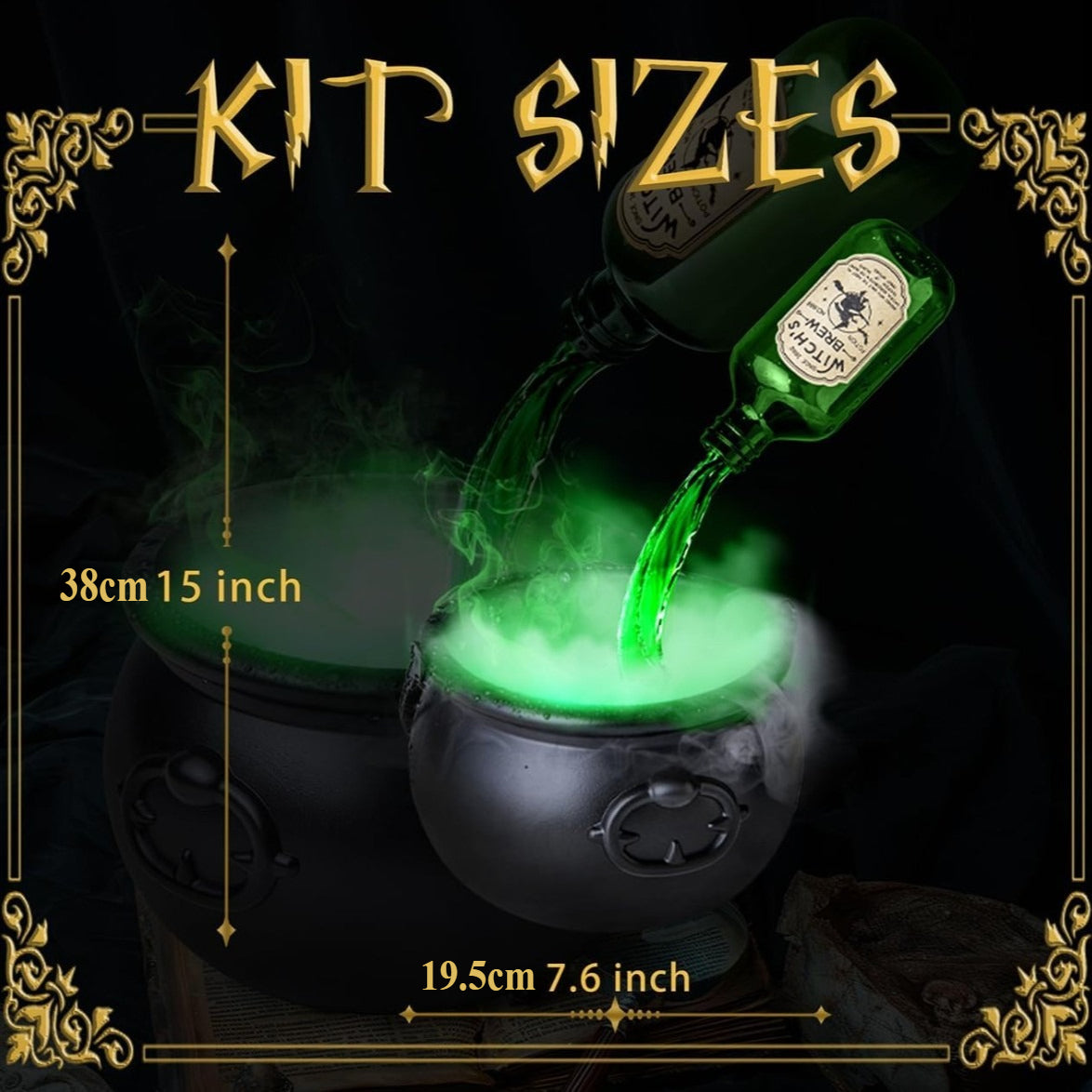 Floating Potion Bottle Cauldron Halloween Decoration | Fog Diffuser, Skeleton Props & Splash Baffle | USB Powered Glow Effect