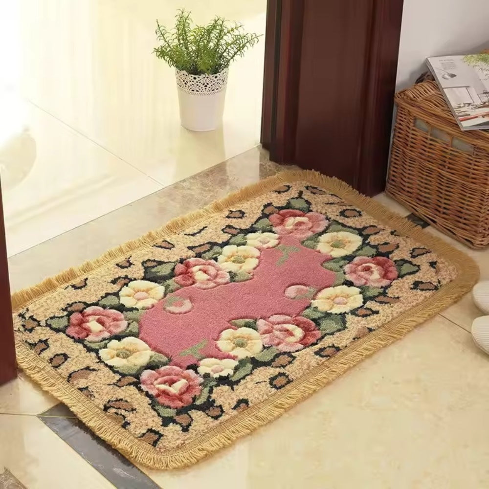 Floral Bath Mat - Soft Acrylic Fabric, Non-Slip Design