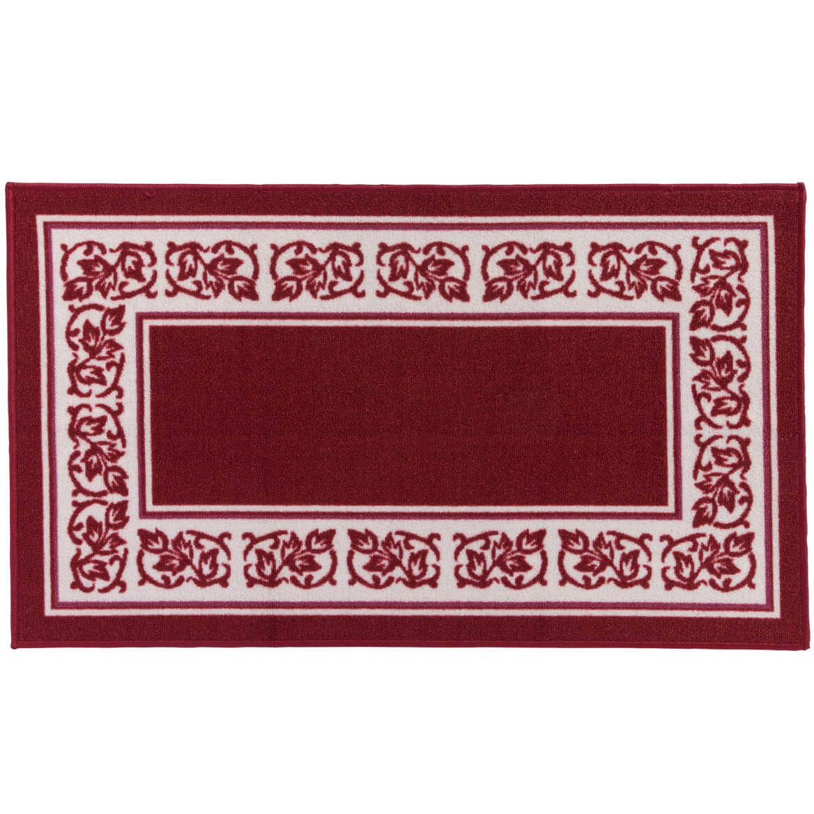 Floral Border Rug 100% Nylon | 5 Sizes, 4 Colours: Blue, Brown, Burgundy, Green | Non-Skid Latex Back, Machine Washable