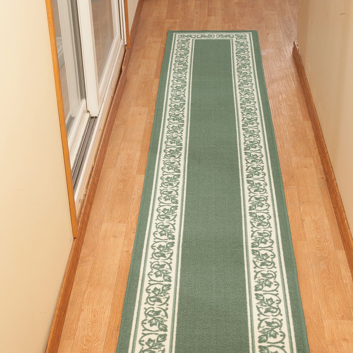 Floral Border Rug 100% Nylon | 5 Sizes, 4 Colours: Blue, Brown, Burgundy, Green | Non-Skid Latex Back, Machine Washable