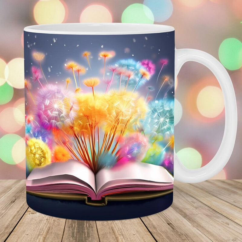 Floral Coffee Mug Textured Ceramic Dishwasher Safe with Raised Book Design