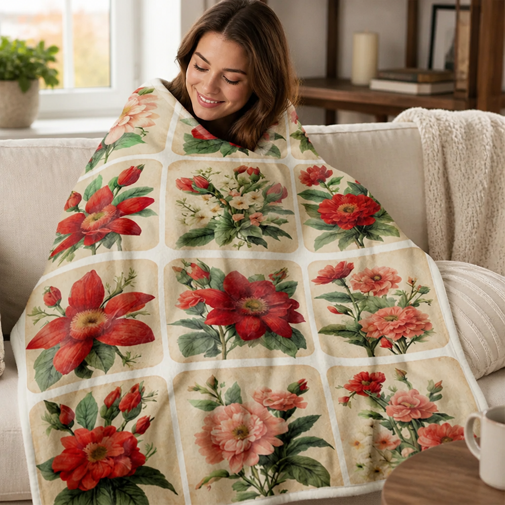 Floral Flannel Blanket | Plush Soft Throw with Vibrant Floral Print | Machine Washable, Fade-Resistant Cosy Comfort