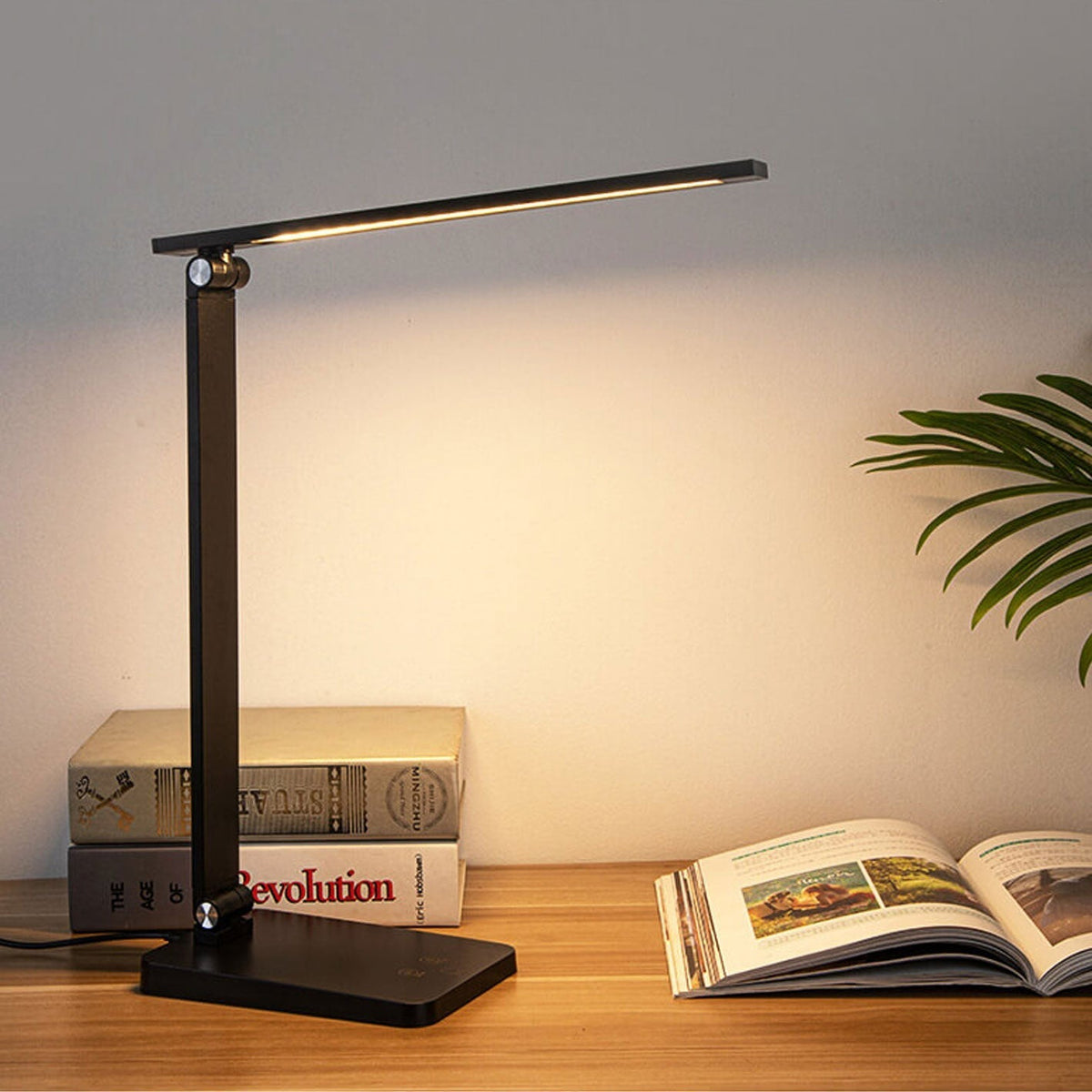 Foldable LED Desk Lamp Aluminium | Touch Dimmer, USB Powered | Adjustable Folding Arm, Available in Black or White Finish