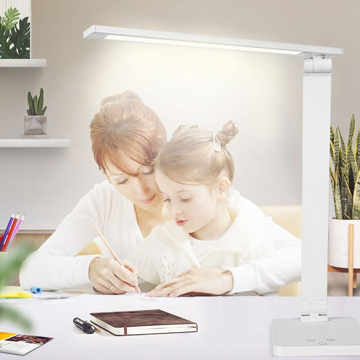 Foldable LED Desk Lamp Aluminium | Touch Dimmer, USB Powered | Adjustable Folding Arm, Available in Black or White Finish
