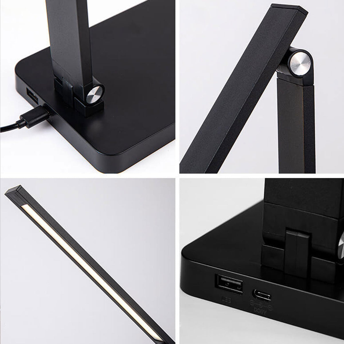 Foldable LED Desk Lamp Aluminium | Touch Dimmer, USB Powered | Adjustable Folding Arm, Available in Black or White Finish