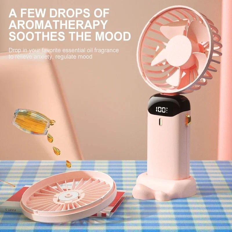 Foldable Neck Fan Handheld | 3-in-1 Desk Fan with LED Display and Phone Stand | 5-Speed Dual Battery USB Rechargeable