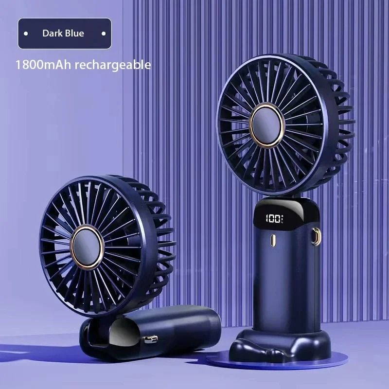 Foldable Neck Fan Handheld | 3-in-1 Desk Fan with LED Display and Phone Stand | 5-Speed Dual Battery USB Rechargeable