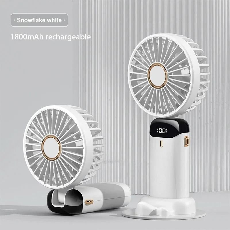 Foldable Neck Fan Handheld | 3-in-1 Desk Fan with LED Display and Phone Stand | 5-Speed Dual Battery USB Rechargeable