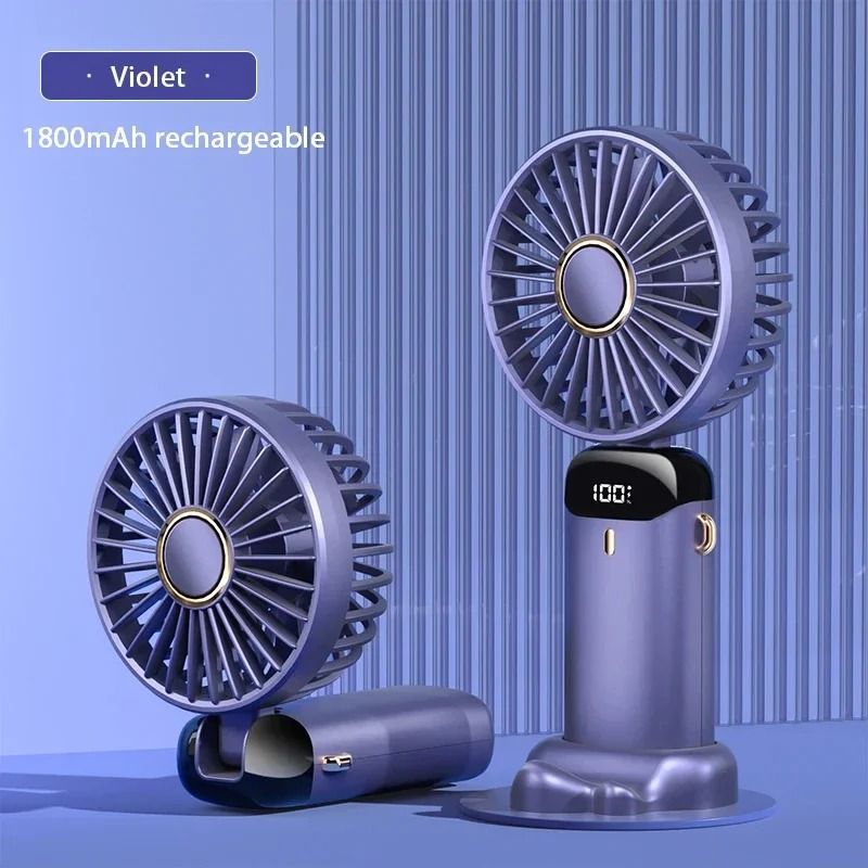 Foldable Neck Fan Handheld | 3-in-1 Desk Fan with LED Display and Phone Stand | 5-Speed Dual Battery USB Rechargeable