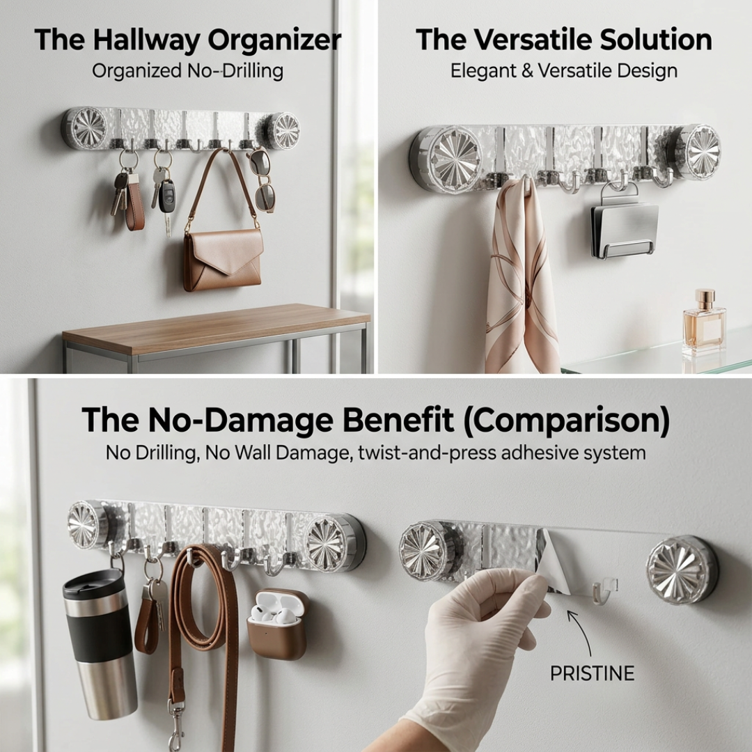 Foldable Self-Adhesive Wall Hook Rack | WallEase No-Drill Design