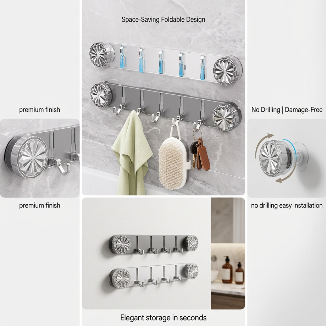 Foldable Self-Adhesive Wall Hook Rack | WallEase No-Drill Design