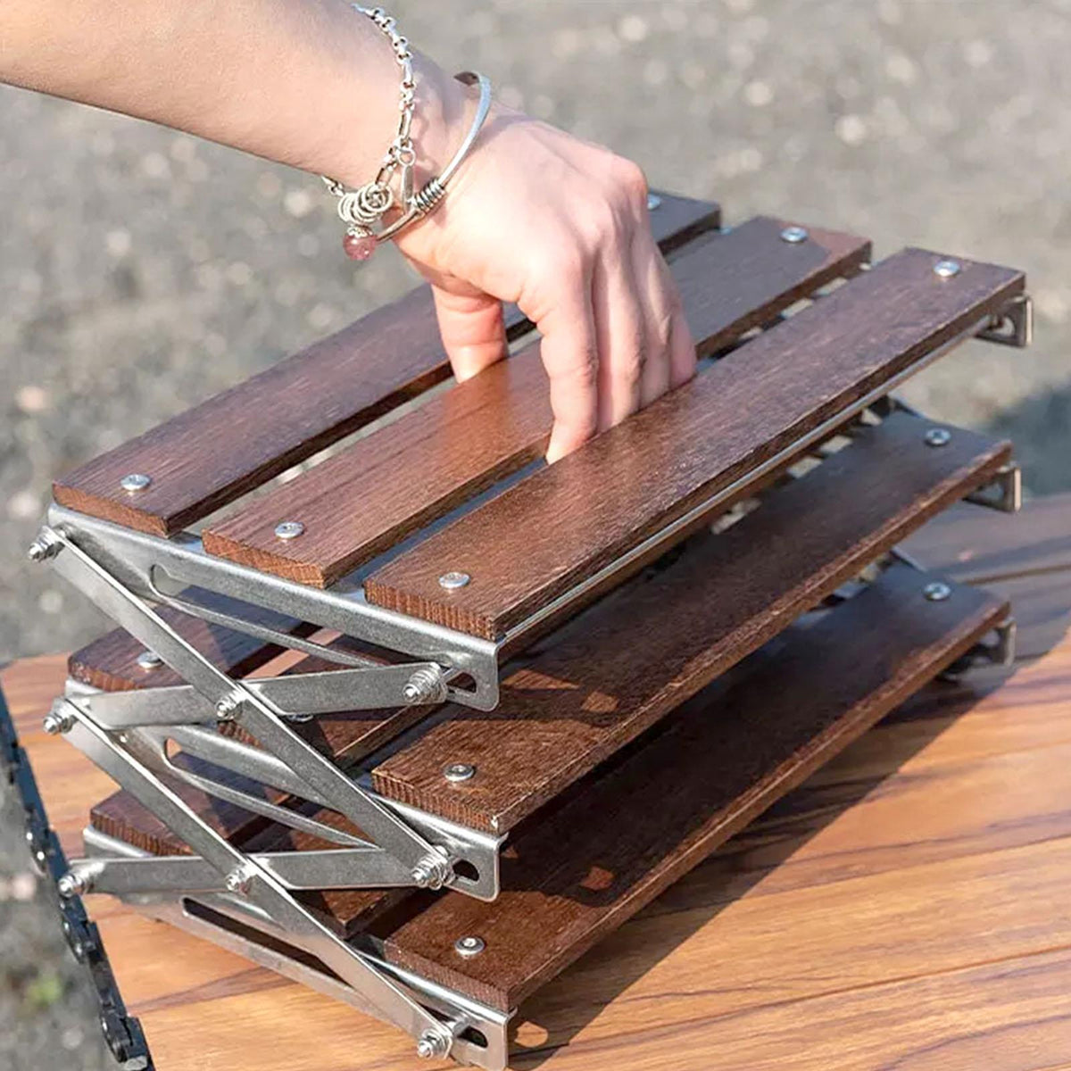 Folding Storage Rack Wooden 3-Layer Space-Saving with Open Shelves
