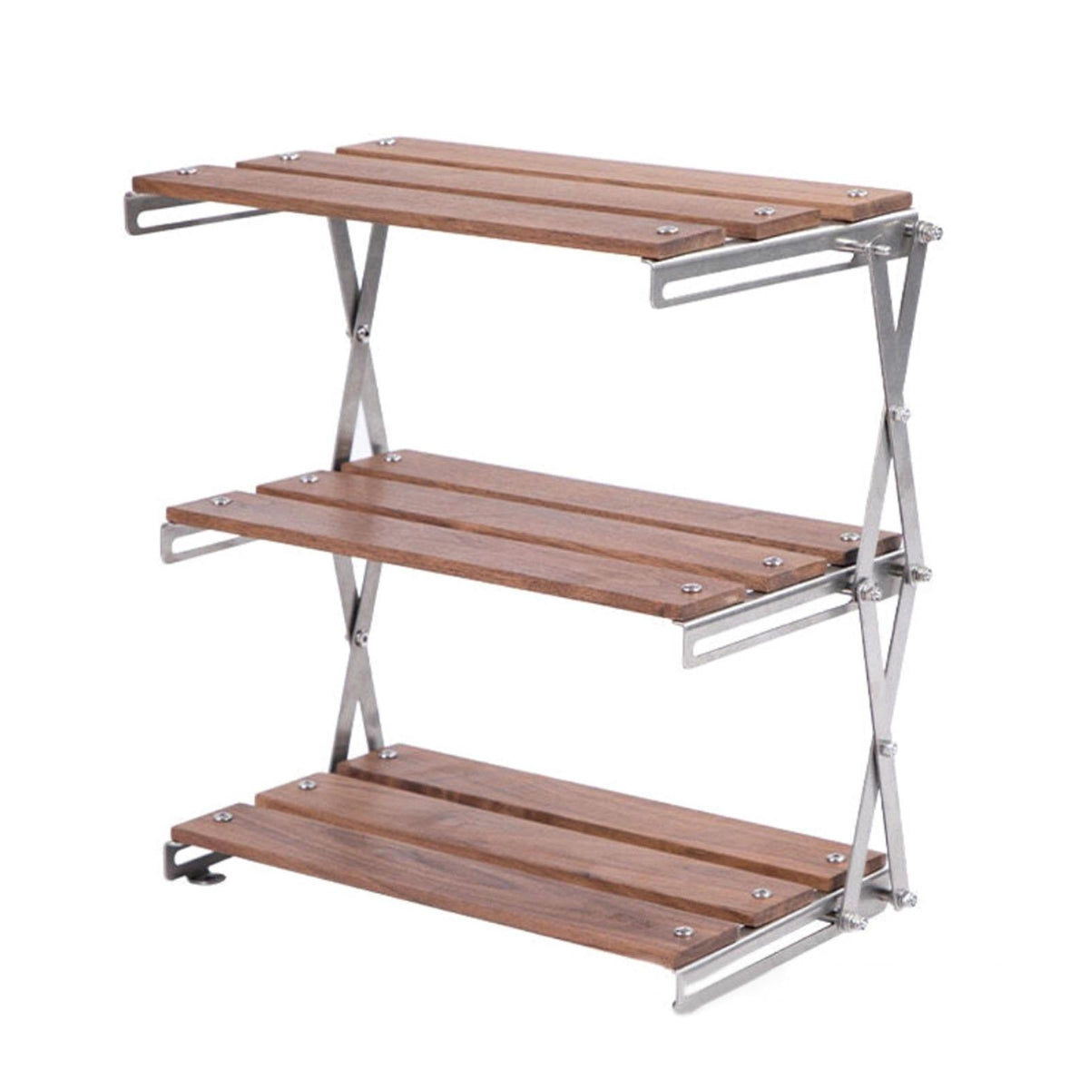 Folding Storage Rack Wooden 3-Layer Space-Saving with Open Shelves