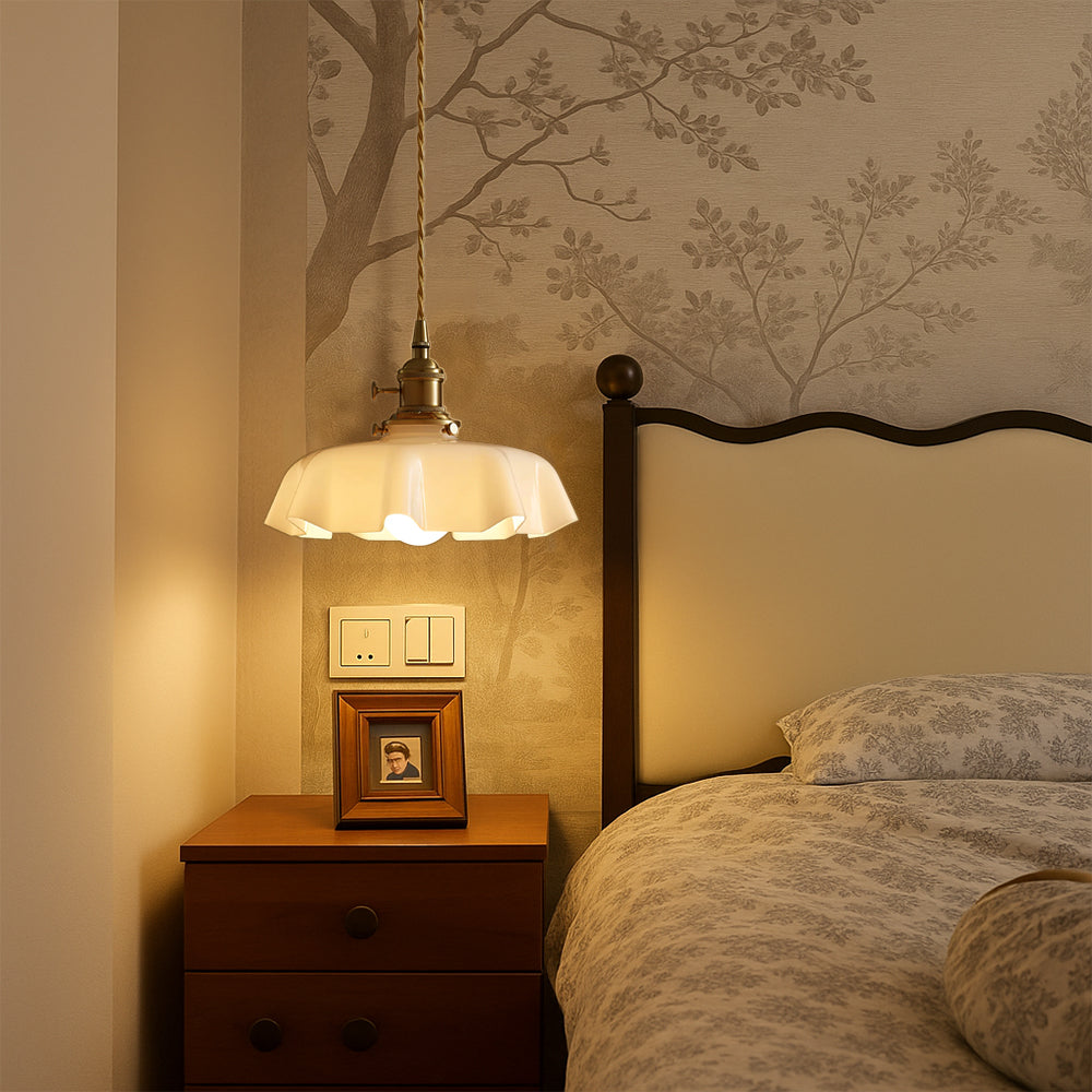 French Pendant Light | Scalloped Shade, Twisted Flex