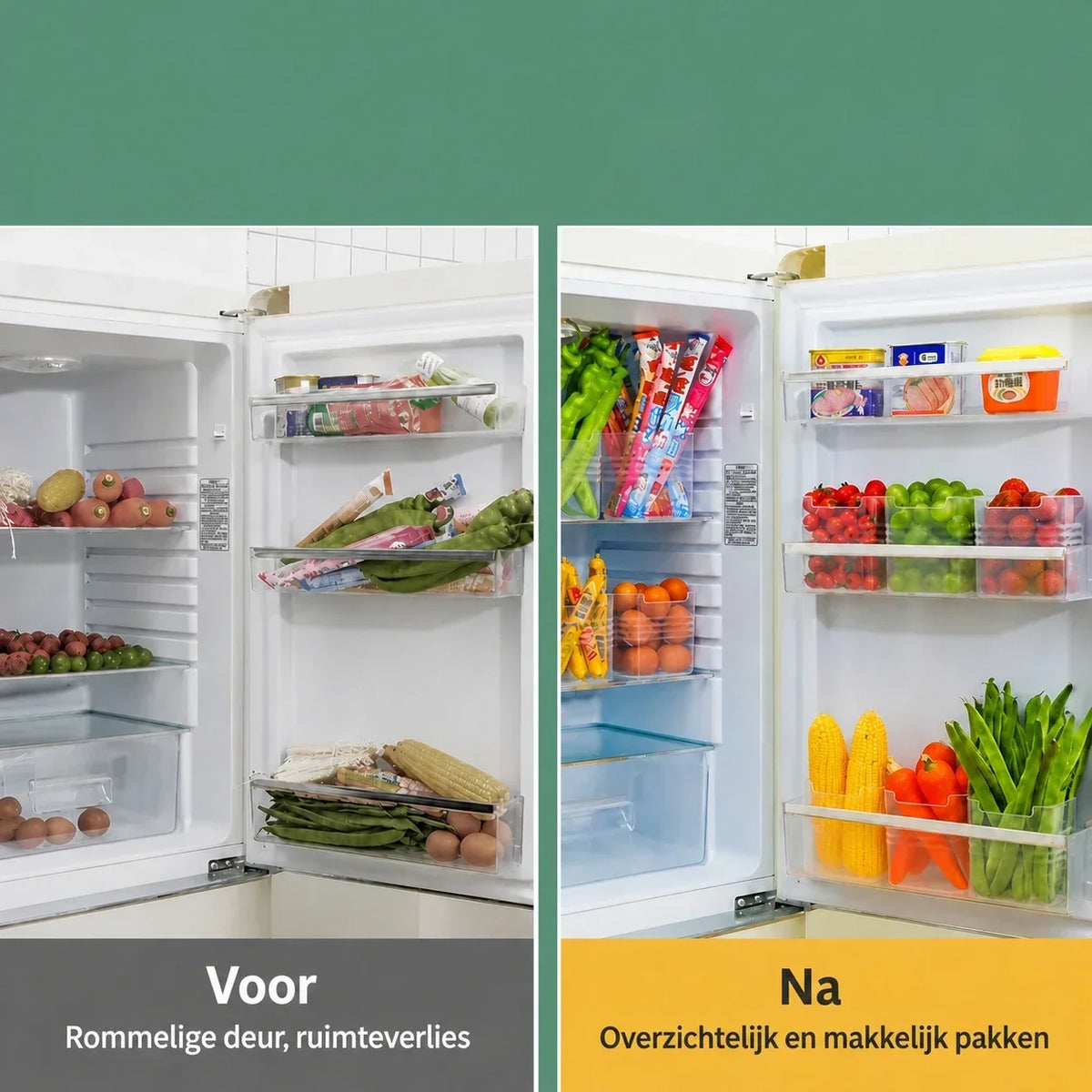 Fridge Door Storage Containers, Food-Safe Plastic | Set of 5 Stackable Bins, Open-Top Access | Organise Fridge Shelves Fast
