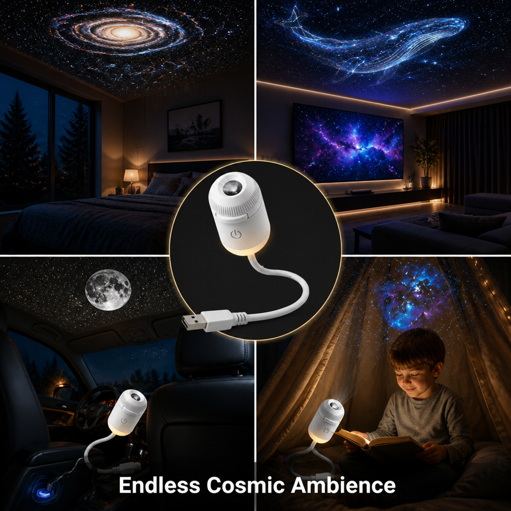 Galaxy Projector Night Light USB Plug-In Multi-Scene with 360° Gooseneck