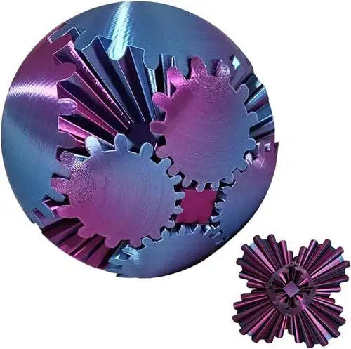 Gear Ball 3D | Printed Interlocking Gear Fidget Sphere with Colour-Shift Finish