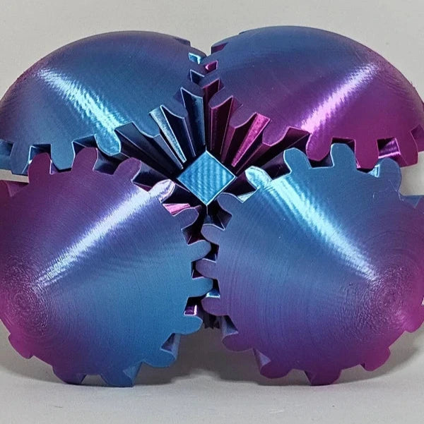 Gear Ball 3D | Printed Interlocking Gear Fidget Sphere with Colour-Shift Finish