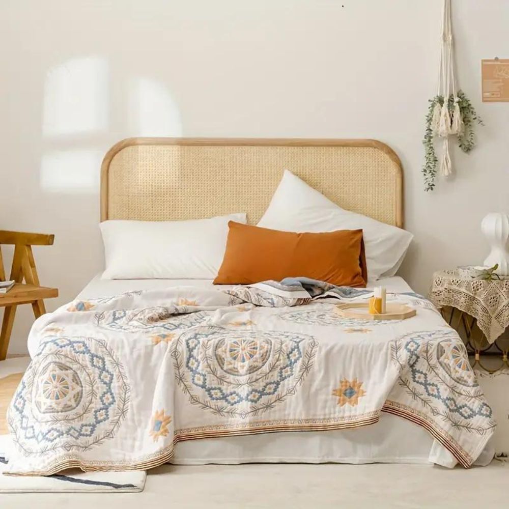 Geometric Throw Blanket Cotton | Double-Sided Reversible Pattern | Decorative Cover for Bed, Sofa, or Armchair