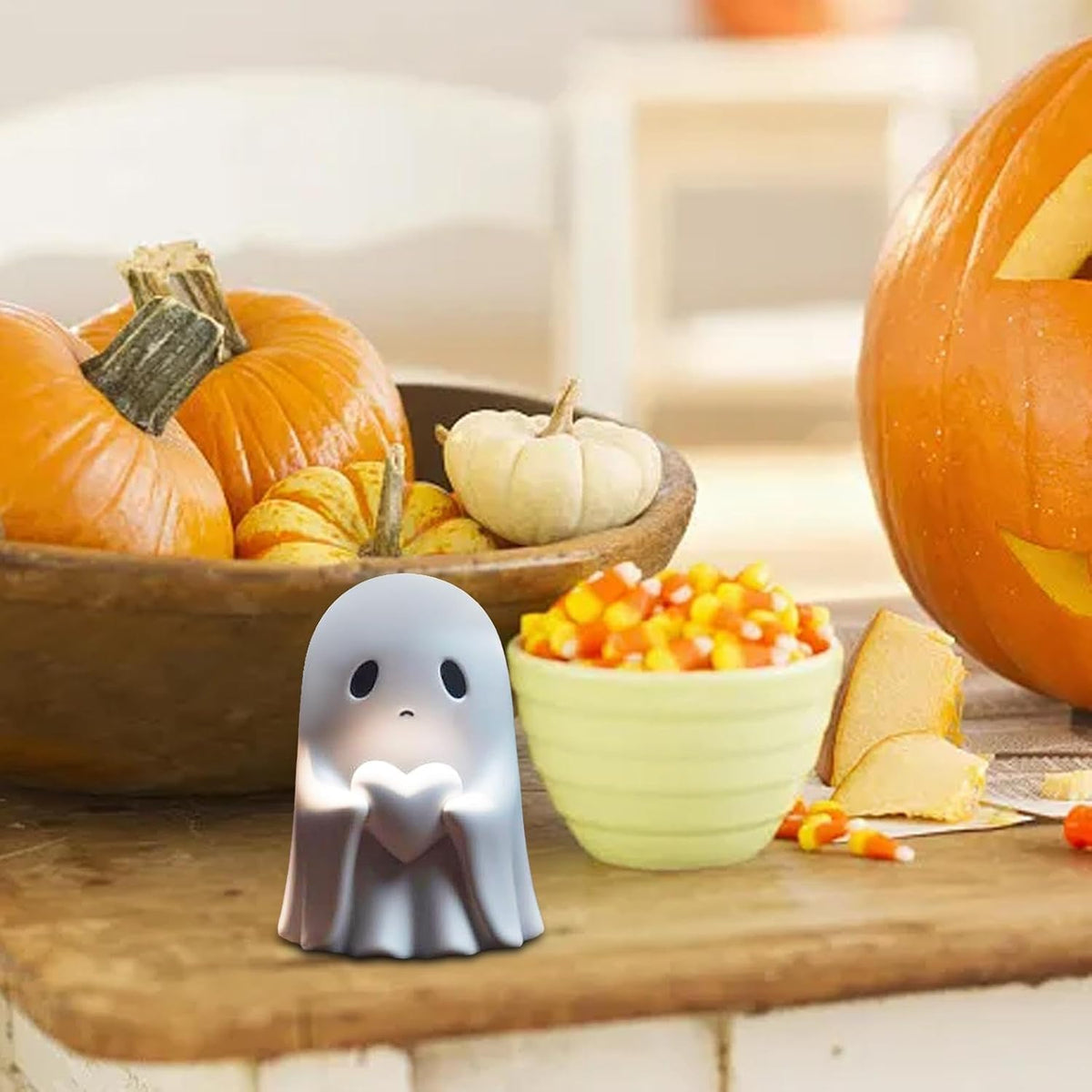 Ghost Figurine with Heart | Halloween Tabletop Decor