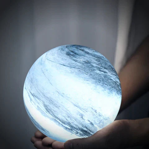 Glass Moon Table Lamp | 16-Colour LED, Remote Included | Cosmic Glow for Bedroom or Living Room