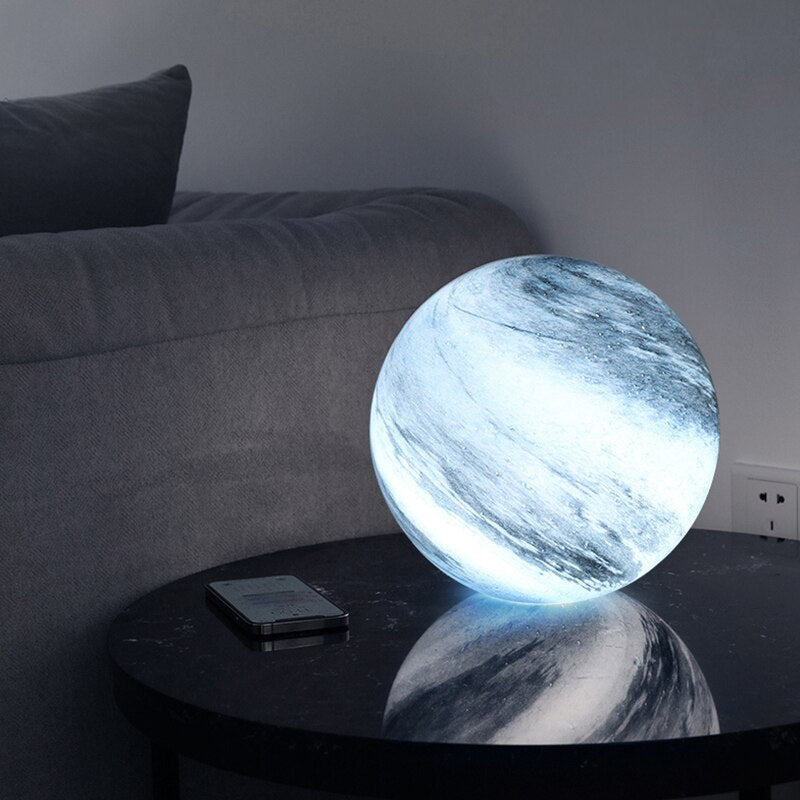 Glass Moon Table Lamp | 16-Colour LED, Remote Included | Cosmic Glow for Bedroom or Living Room