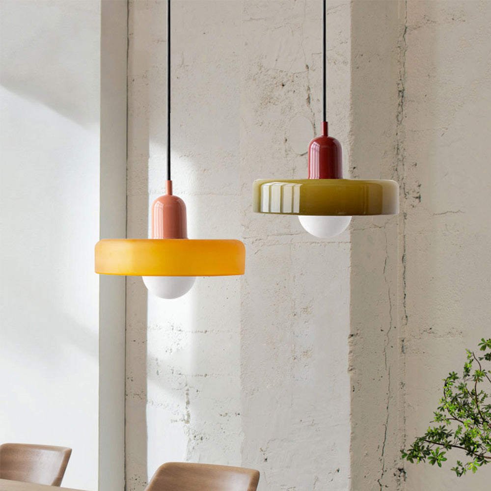 Glass Pendant Light | Flat Ring Shade, Domed Diffuser