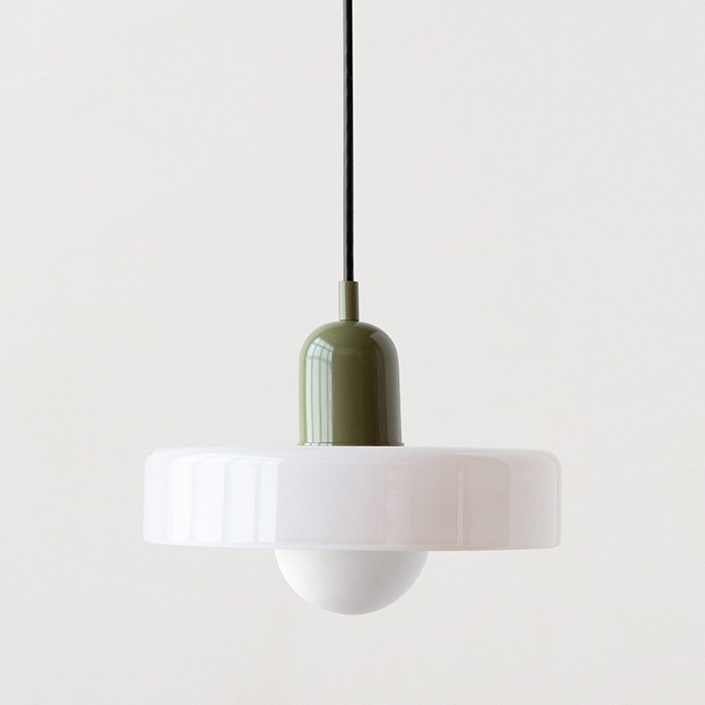 Glass Pendant Light | Flat Ring Shade, Domed Diffuser