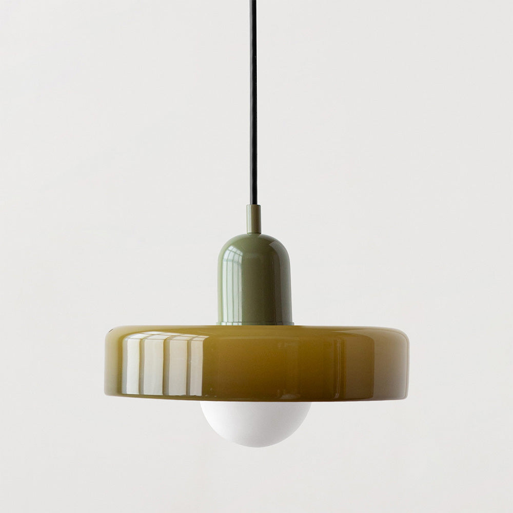 Glass Pendant Light | Flat Ring Shade, Domed Diffuser