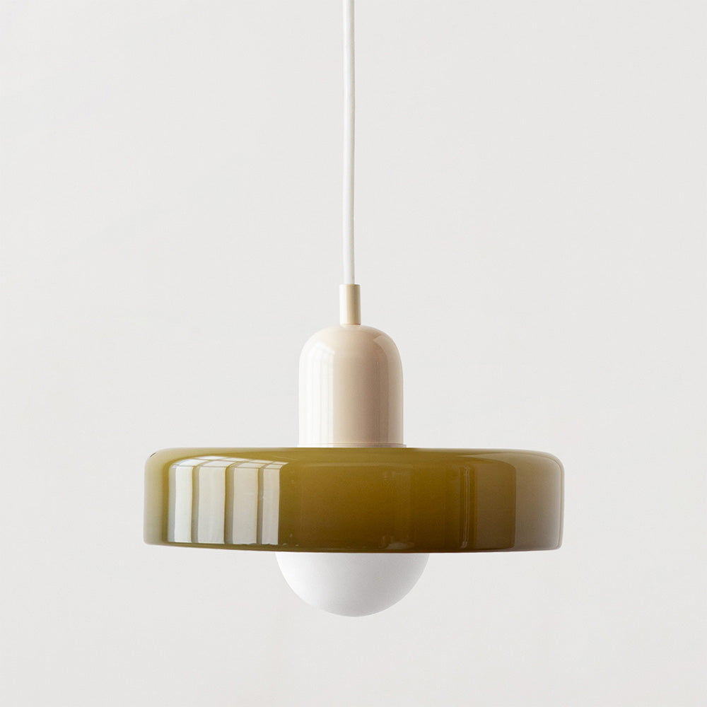 Glass Pendant Light | Flat Ring Shade, Domed Diffuser