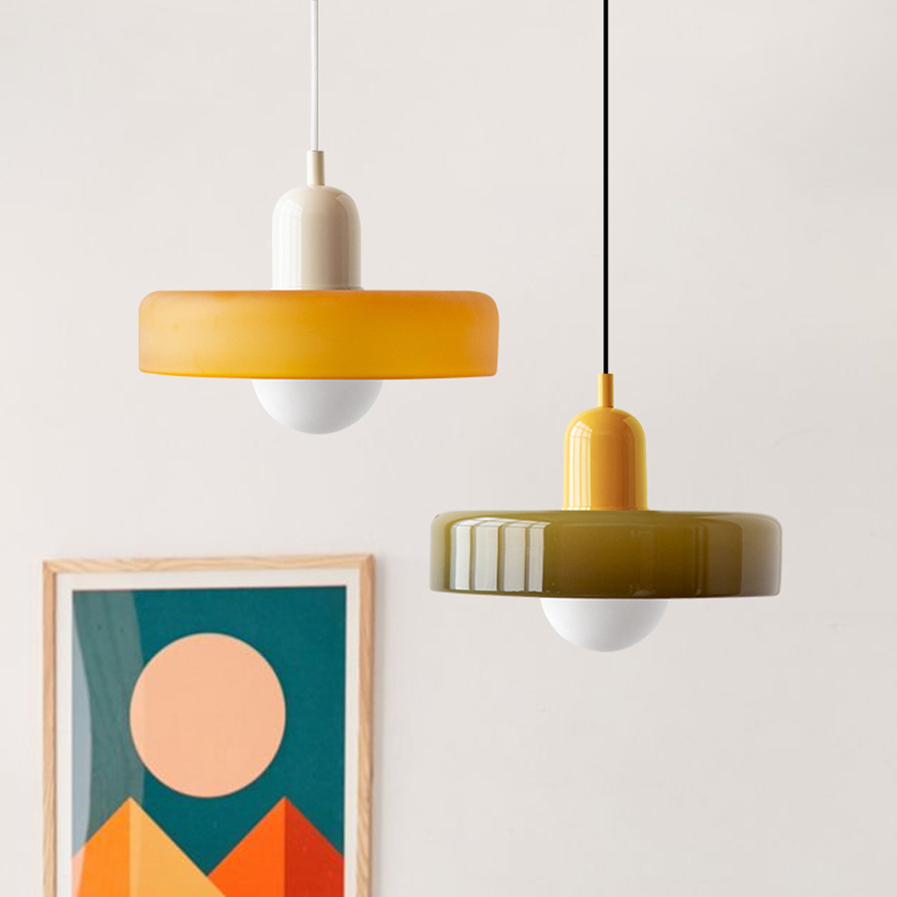 Glass Pendant Light | Flat Ring Shade, Domed Diffuser