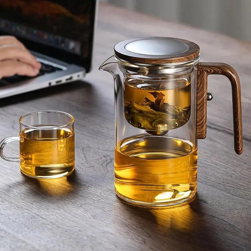 Glass Teapot with Infuser | Borosilicate Glass, One-Touch Filter | Heat-Resistant Handle for Loose Leaf Tea Brewing