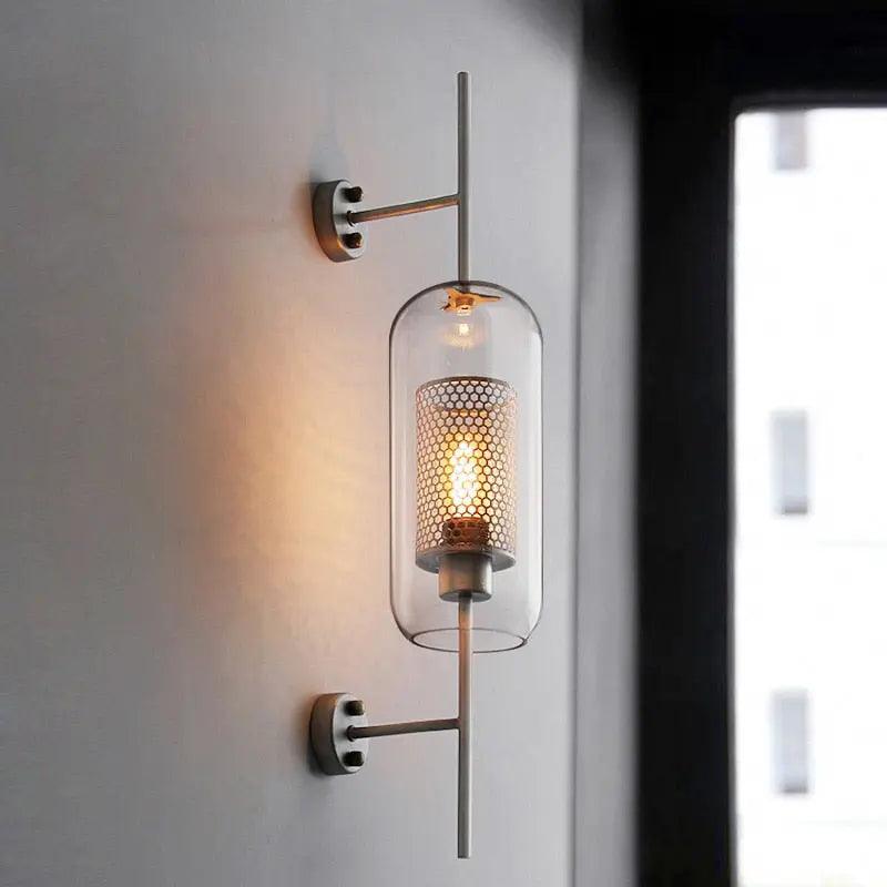 Glass Wall Lamp Metal Accent | Nordic Sculptural Design E27 | Soft Ambient Glow for Bedroom, Bathroom & Living Room