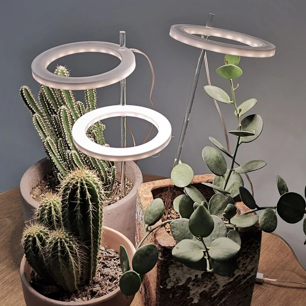 Grow Light for Indoor Plants ABS & Aluminium | 1-3 Ring Light Heads with USB Power | Low Voltage Sun-Yellow Spectrum