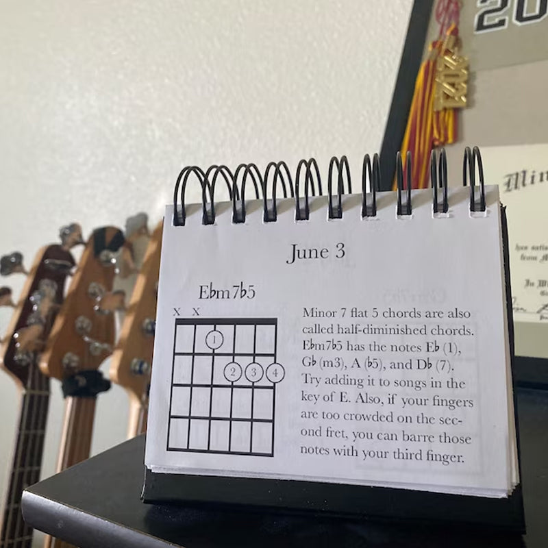 Guitar Chord Desk Calendar | 365 Page-a-Day Format, Undated for Any Year | Learn a New Chord Daily with Guitarist Birthdays