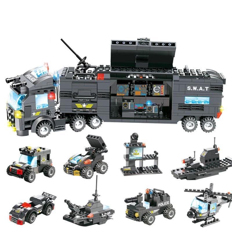 Building Block Police Truck Set 8-in-1 | SWAT Cars, Tanks, Helicopter Shapes | 647 Self-Locking Plastic Bricks, Compatible Design 11
