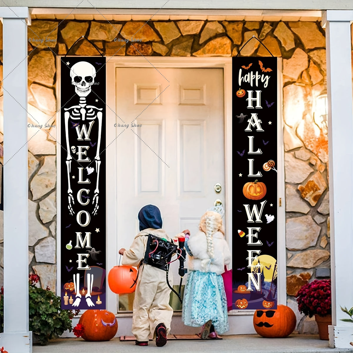 Halloween Hanging Door Curtain Banner | Pumpkin and Ghost Design, Pre-Assembled and Reusable | Trick or Treat Party Décor